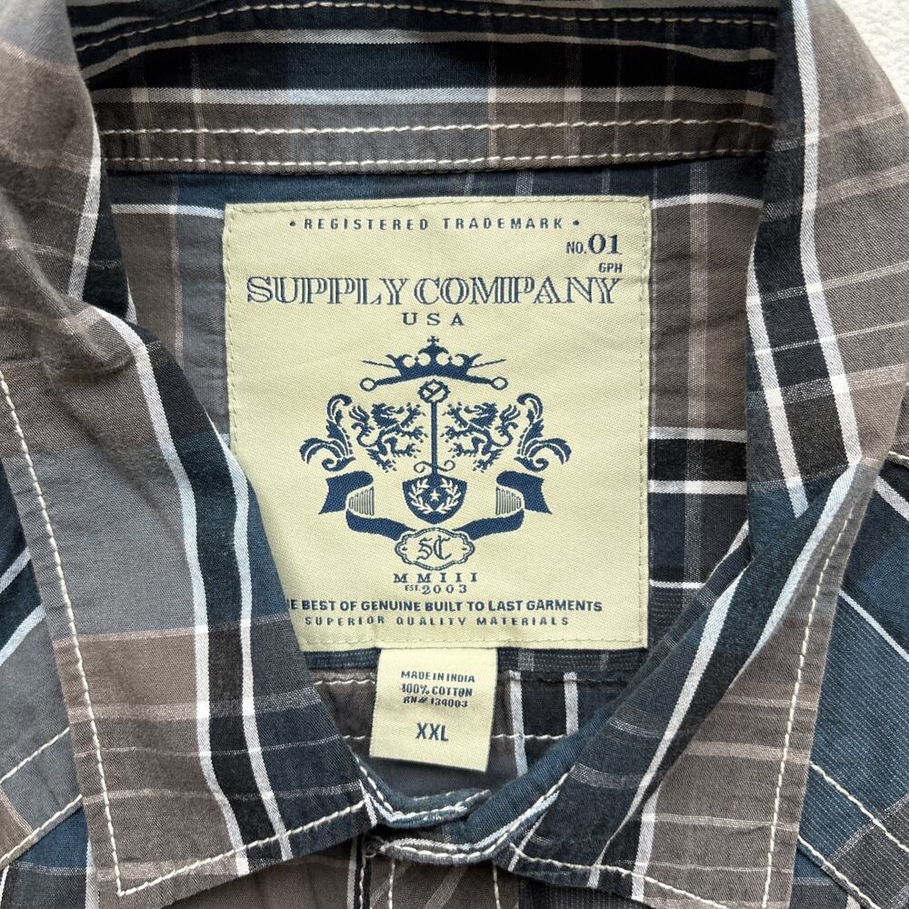 Supply Company USA Men XXL Long Sleeve Western Plaid Pearl Snap Rodeo Stitching - Picture 2 of 14